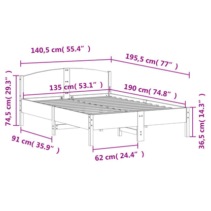 Bed Frame without Mattress Wax Brown 135x190 cm Double Solid Wood Pine