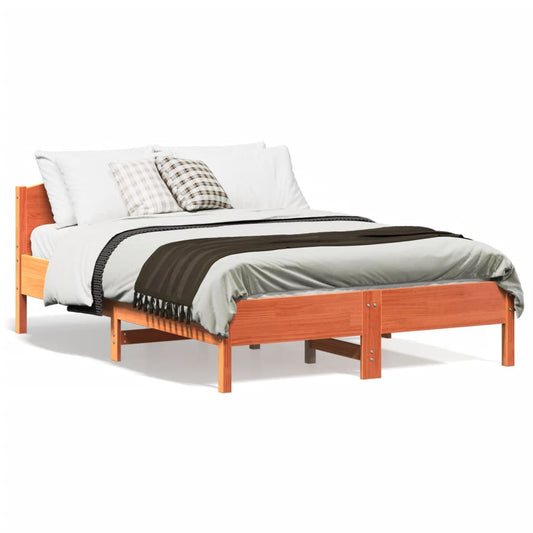 Bed Frame without Mattress Wax Brown 135x190 cm Double Solid Wood Pine