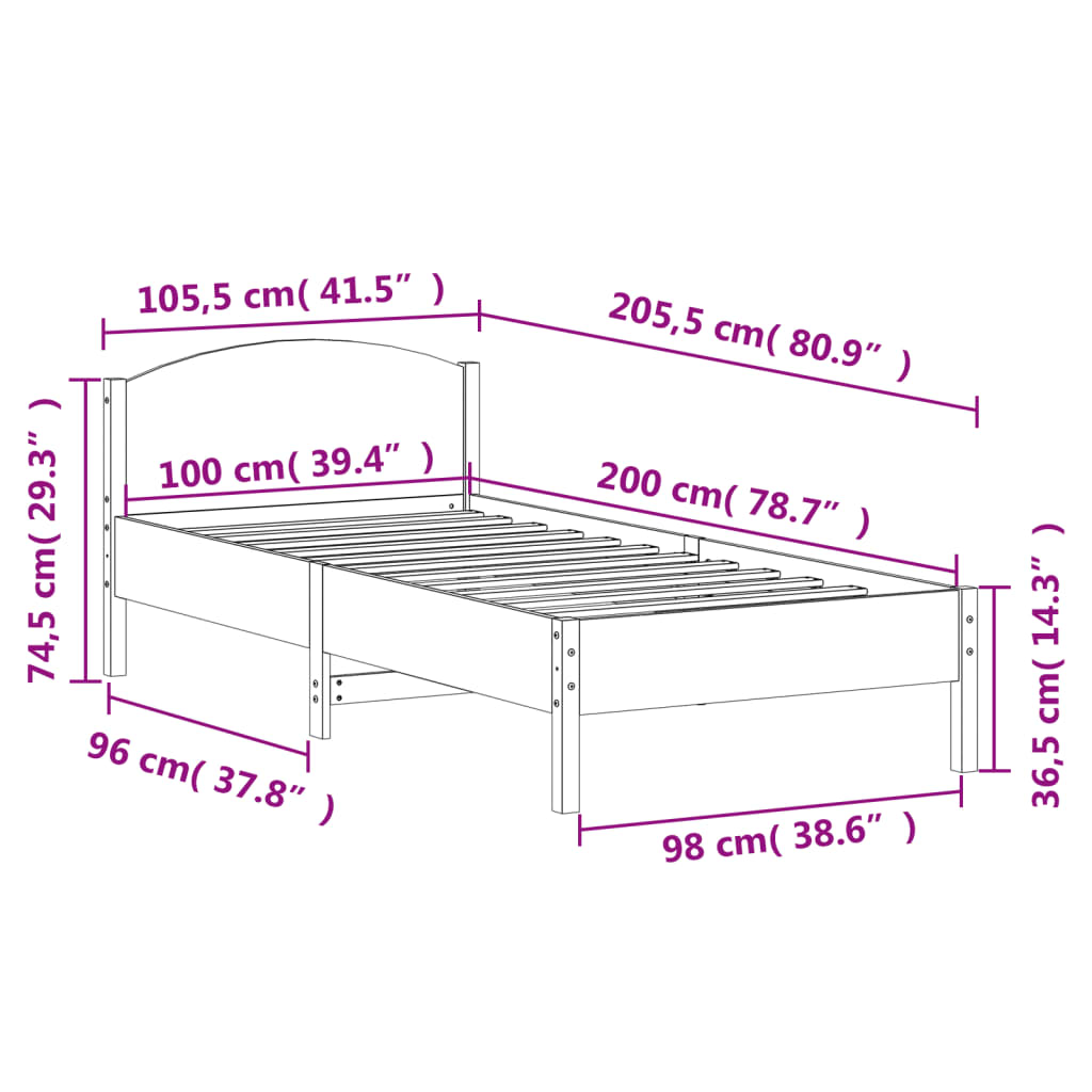 Bed Frame without Mattress Wax Brown 100x200 cm Solid Wood Pine