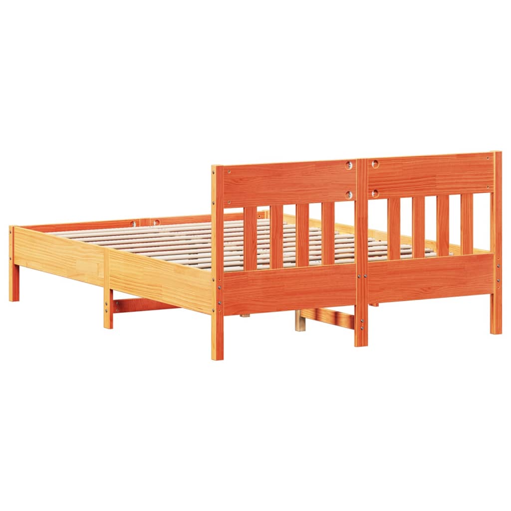 Bed Frame without Mattress Wax Brown 135x190 cm Double Solid Wood Pine