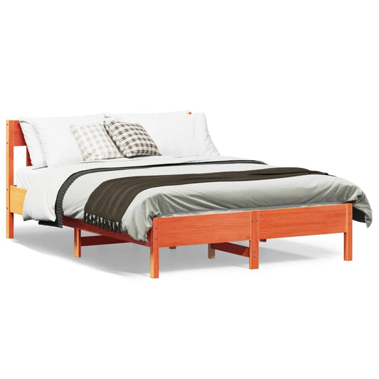 Bed Frame without Mattress Wax Brown 135x190 cm Double Solid Wood Pine