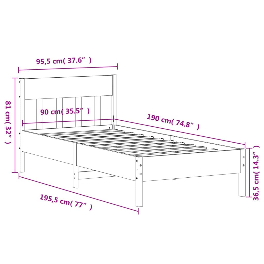 Bed Frame without Mattress Wax Brown 90x190 cm Single Solid Wood Pine