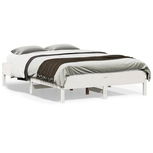 Bed Frame without Mattress White 135x190 cm Double Solid Wood Pine
