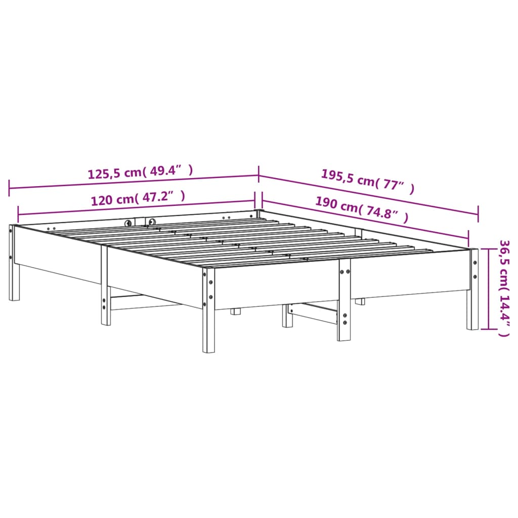 Bed Frame without Mattress Wax Brown 120x190 cm Small Double Solid Wood Pine