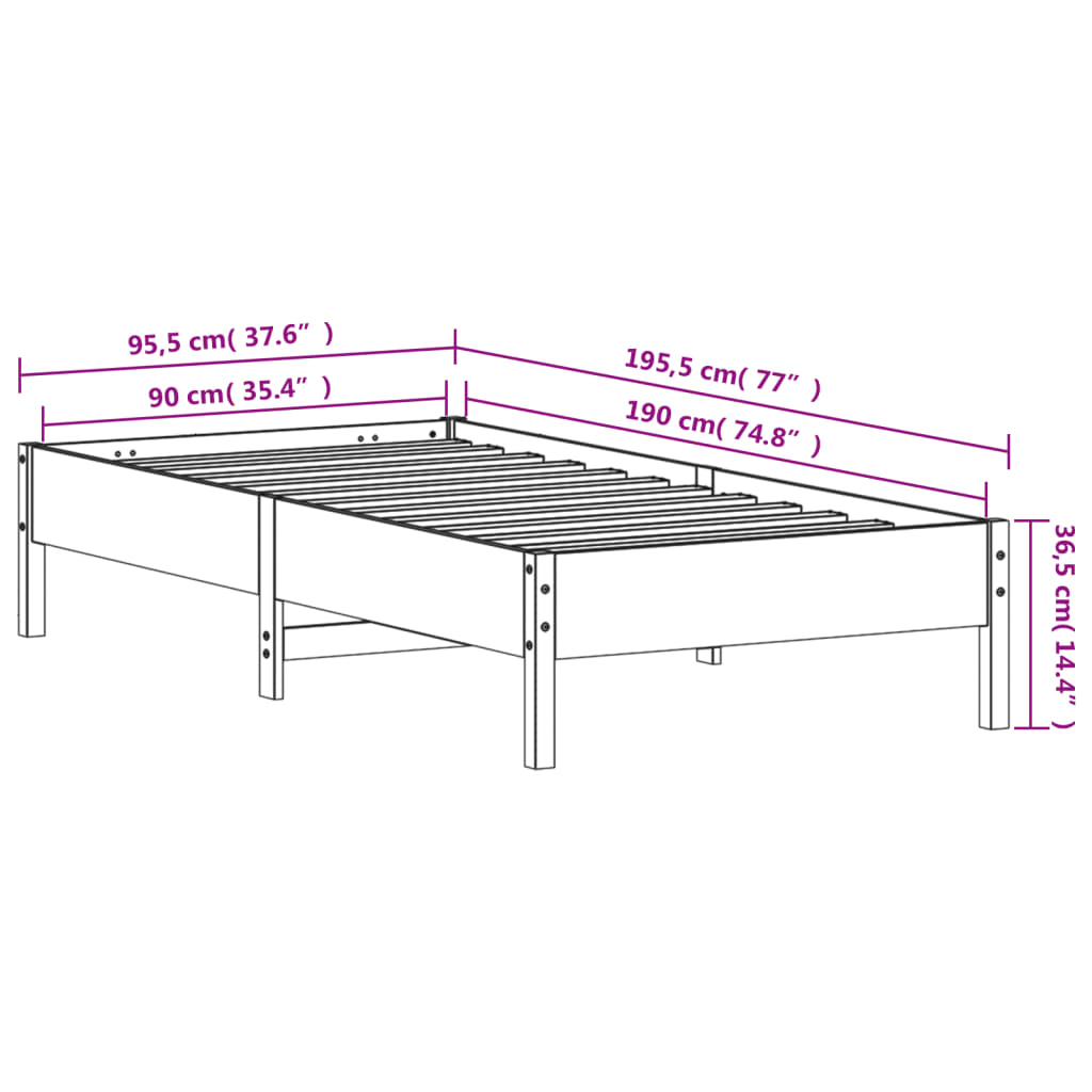 Bed Frame without Mattress White 90x190 cm Single Solid Wood Pine
