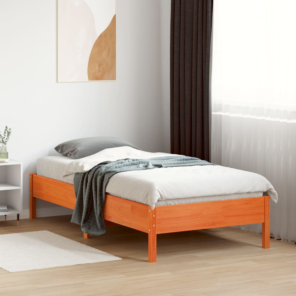 Bed Frame without Mattress Wax Brown 75x190 cm Small Single Solid Wood Pine