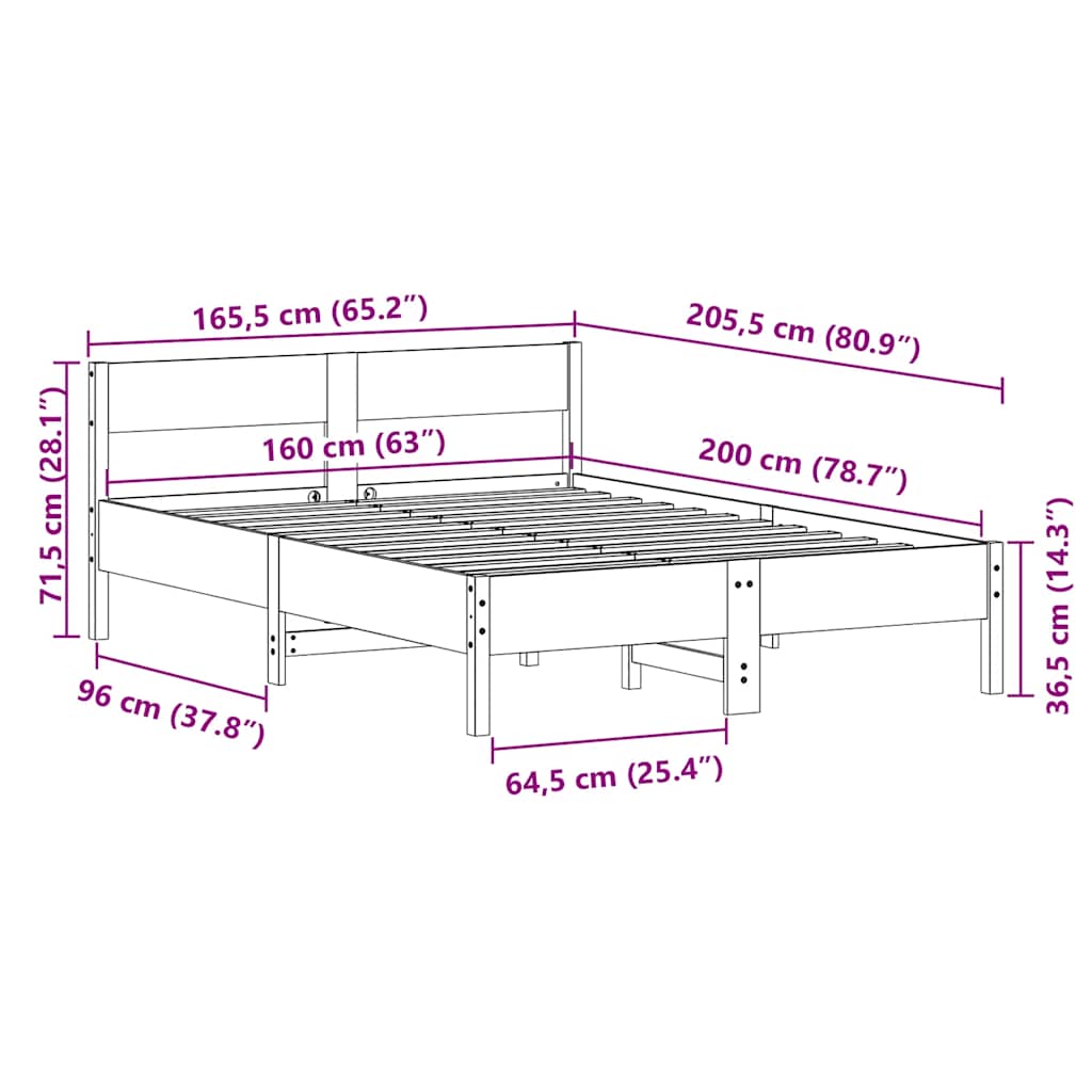 Bed Frame without Mattress White 160x200 cm Solid Wood Pine