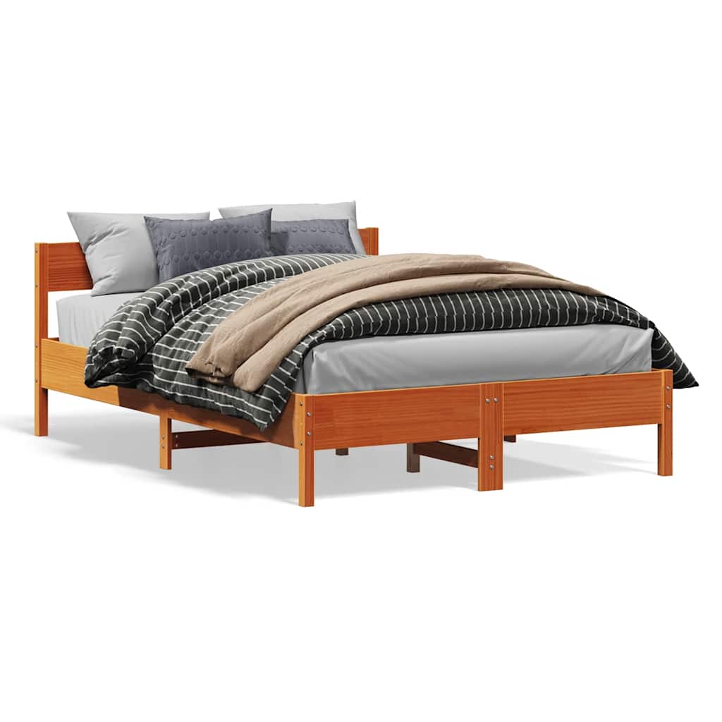 Bed Frame without Mattress Wax Brown 160x200 cm Solid Wood Pine