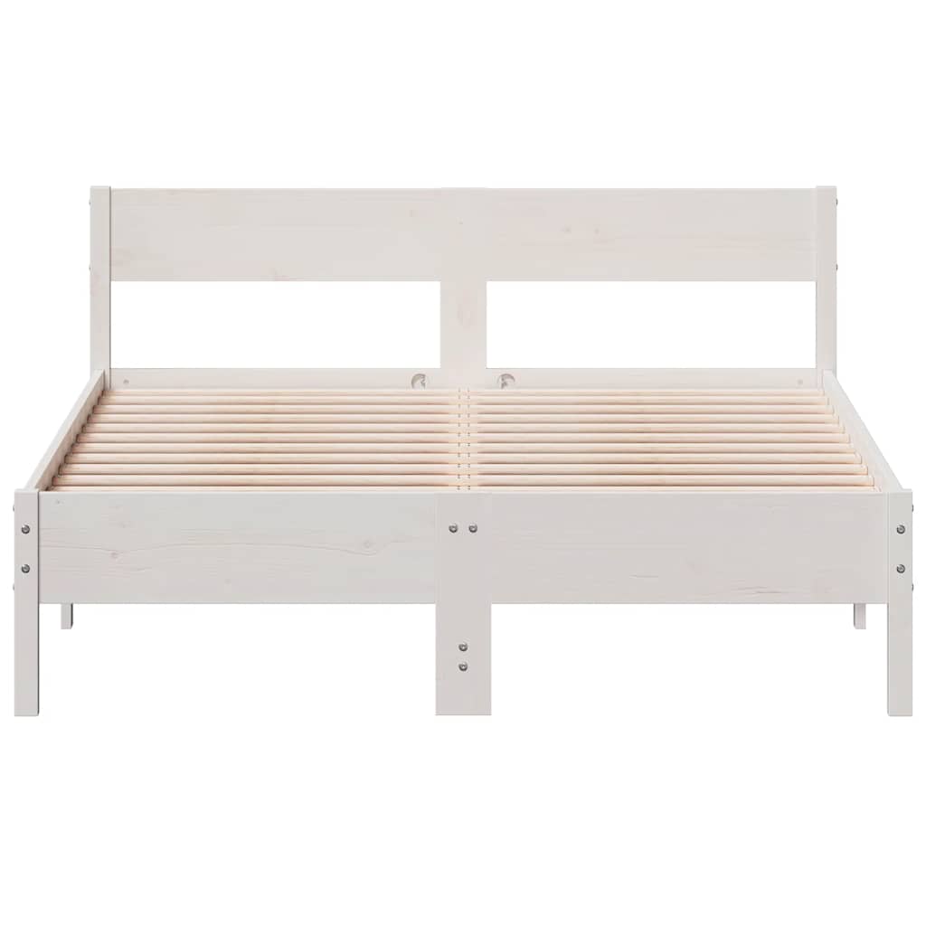 Bed Frame without Mattress White 150x200 cm King Size Solid Wood Pine