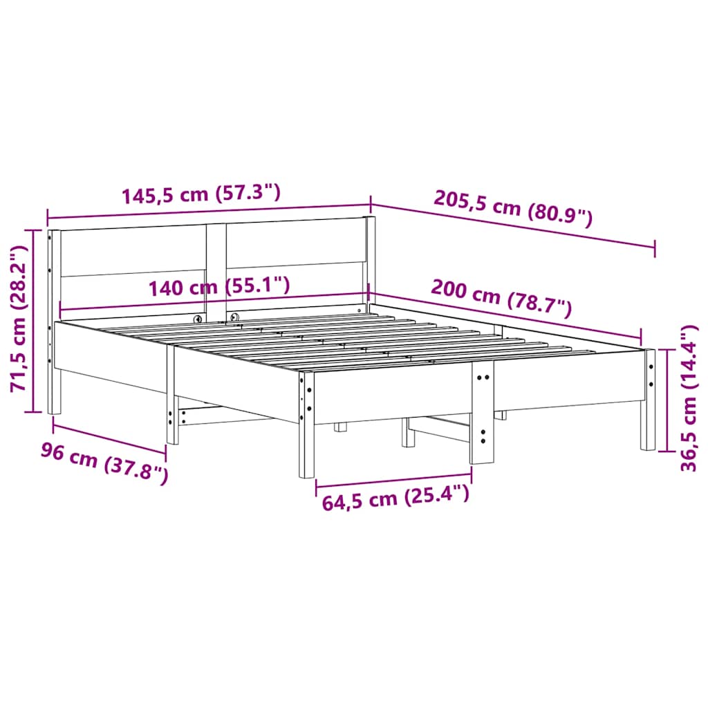 Bed Frame without Mattress White 140x200 cm Solid Wood Pine
