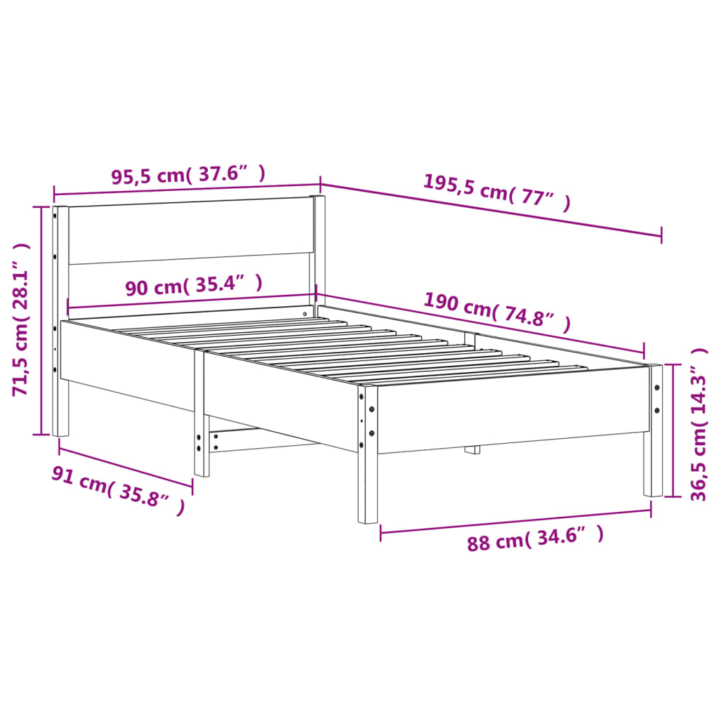 Bed Frame without Mattress Wax Brown 90x190 cm Single Solid Wood Pine