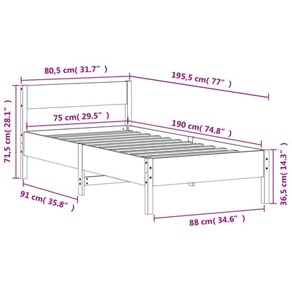 Bed Frame without Mattress 75x190 cm Small Single Solid Wood Pine