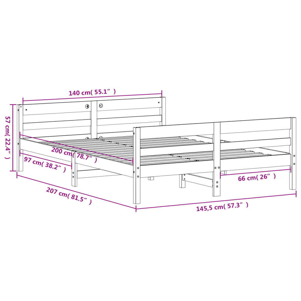Bed Frame without Mattress Wax Brown 140x200 cm Solid Wood Pine