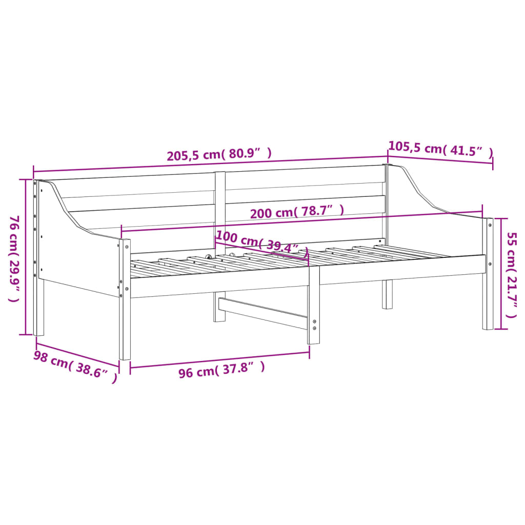 Day Bed without Mattress Wax Brown 100x200 cm Solid Wood Pine