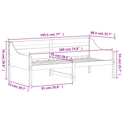 Day Bed without Mattress White 75x190 cm Small Single Solid Wood Pine