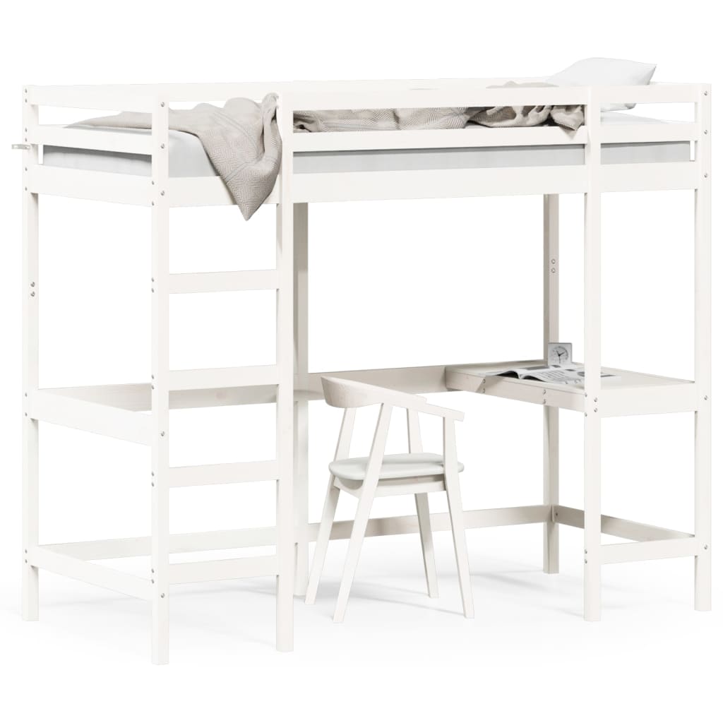 Loft Bed without Mattress White 90x200 cm Solid Wood Pine