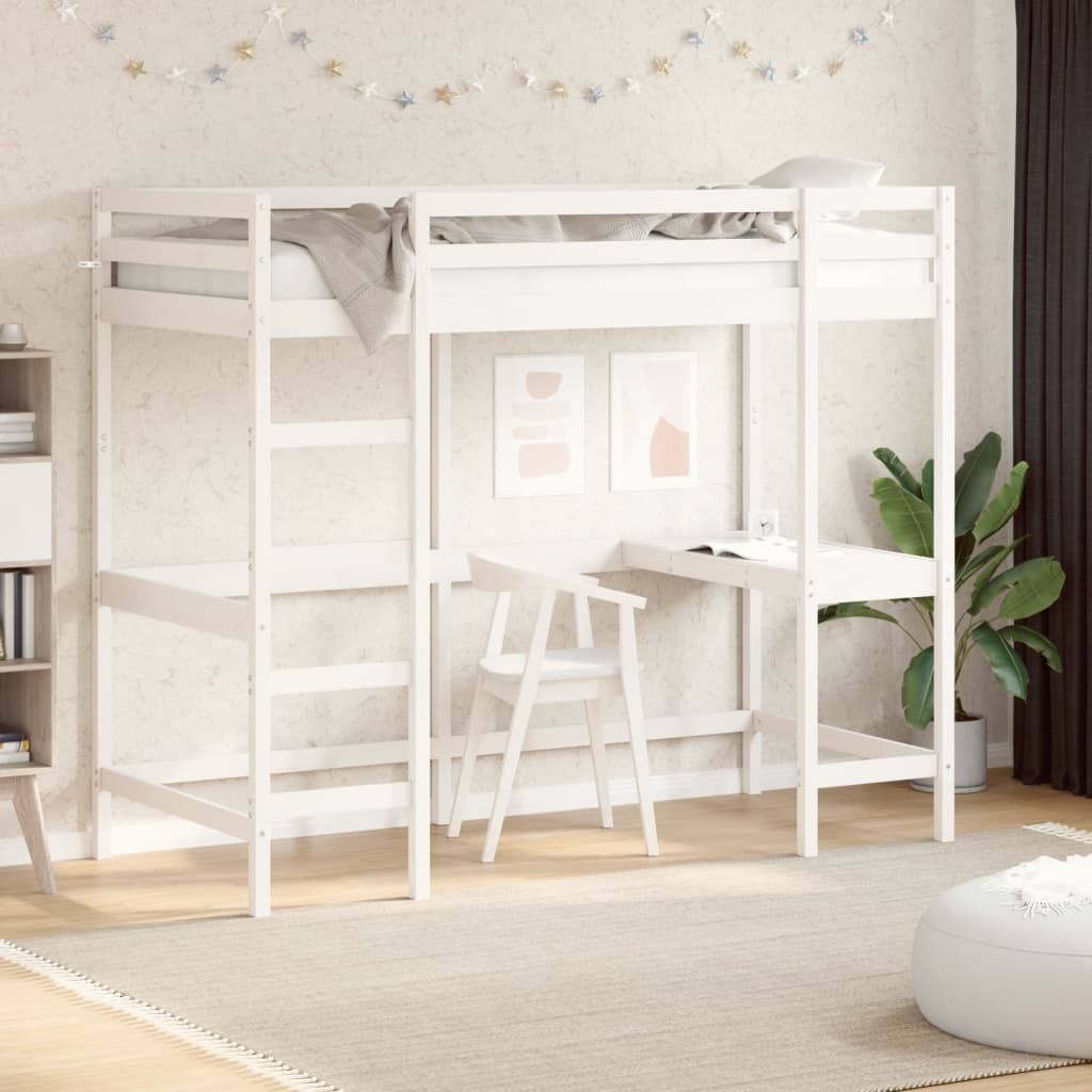 Loft Bed without Mattress White 90x200 cm Solid Wood Pine
