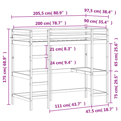 Loft Bed without Mattress Wax Brown 90x200 cm Solid Wood Pine