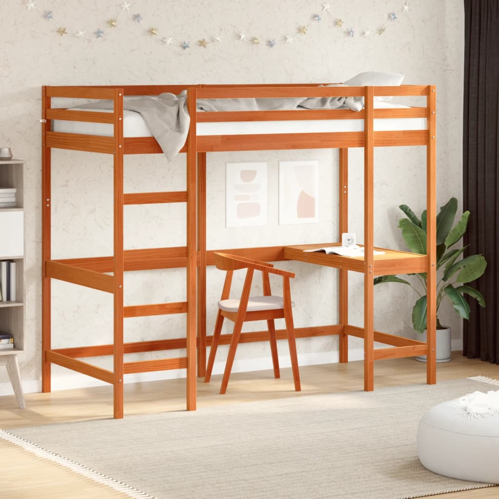 Loft Bed without Mattress Wax Brown 90x200 cm Solid Wood Pine