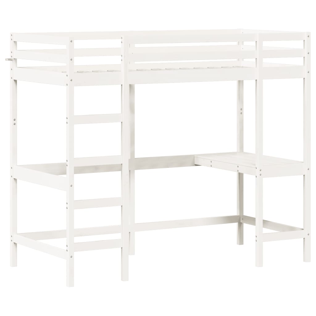 Loft Bed without Mattress White 90x190 cm Single Solid Wood Pine