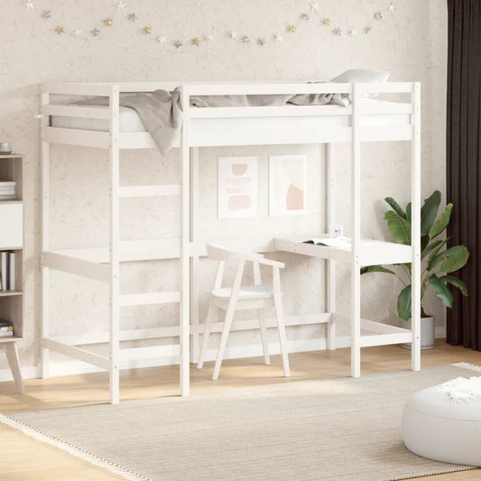 Loft Bed without Mattress White 90x190 cm Single Solid Wood Pine