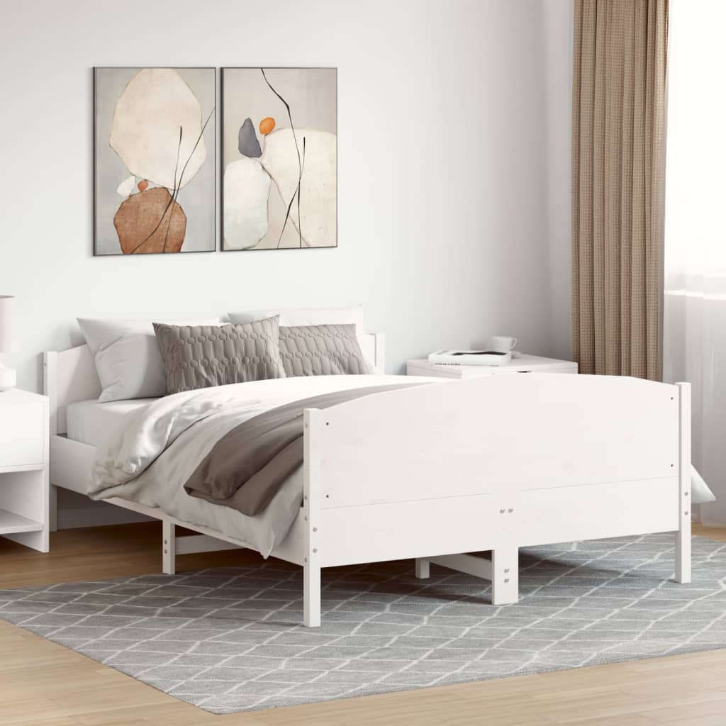 Bed Frame without Mattress White 150x200 cm King Size Solid Wood Pine