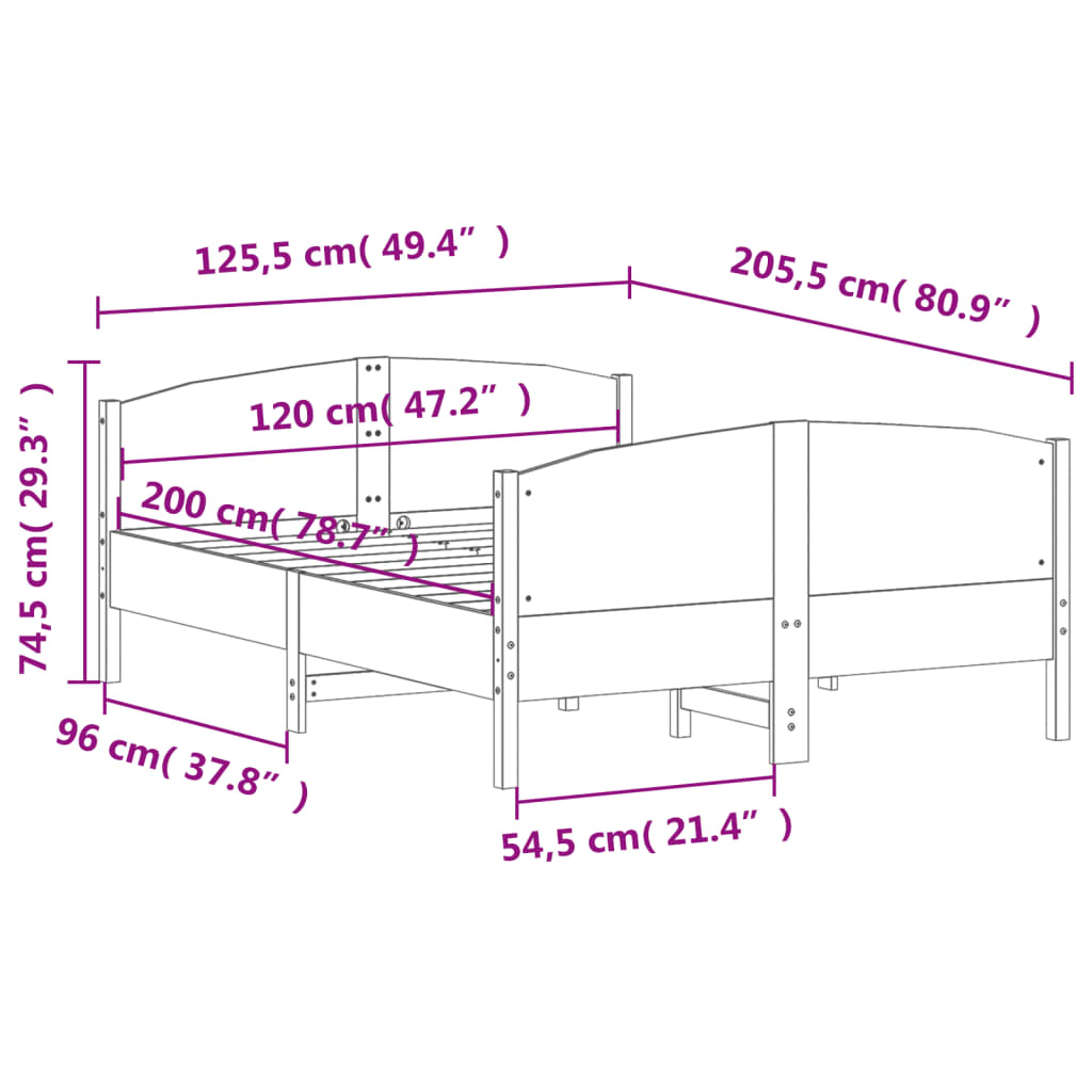 Bed Frame without Mattress 120x200 cm Solid Wood Pine