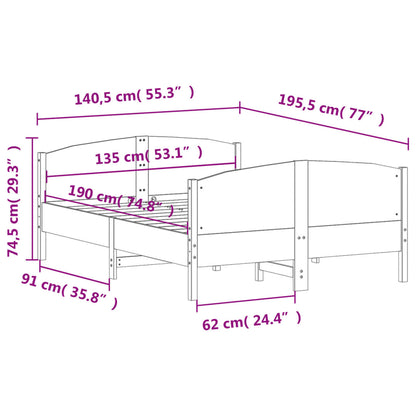 Bed Frame without Mattress White 135x190 cm Double Solid Wood Pine