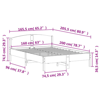 Bed Frame without Mattress 160x200 cm Solid Wood Pine