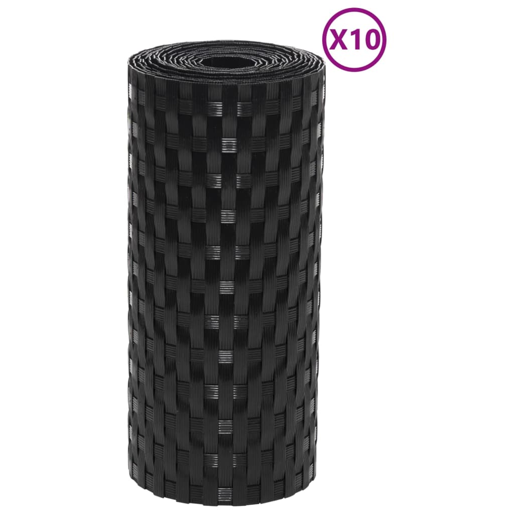 Balcony Screens 10 pcs Black 255x19 cm Poly Rattan