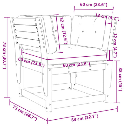 Garden Sofa Armrest with Cushions Solid Wood Pine