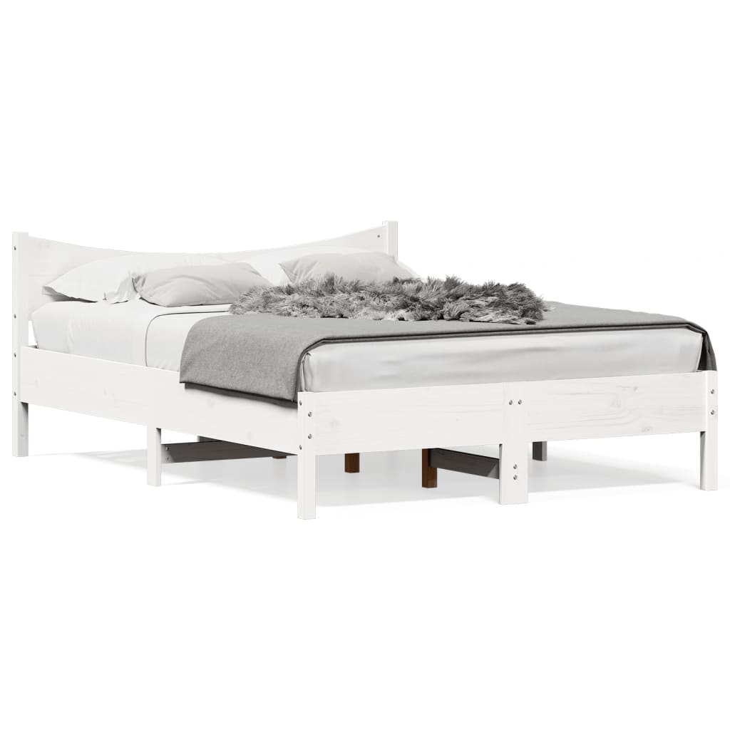 Bed Frame without Mattress White 135x190 cm Double Solid Wood Pine