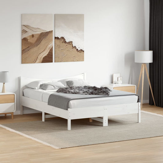 Bed Frame without Mattress White 135x190 cm Double Solid Wood Pine