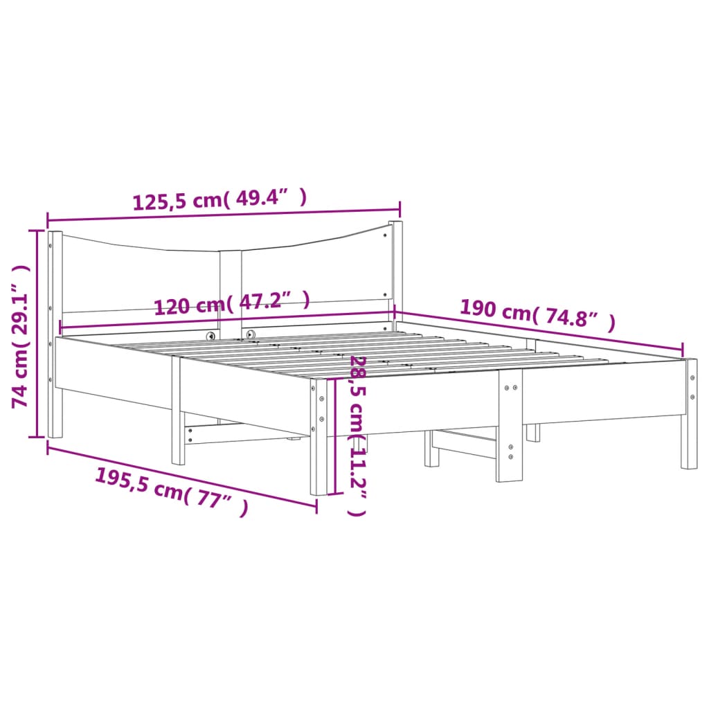 Bed Frame without Mattress Wax Brown 120x190 cm Small Double Solid Wood Pine