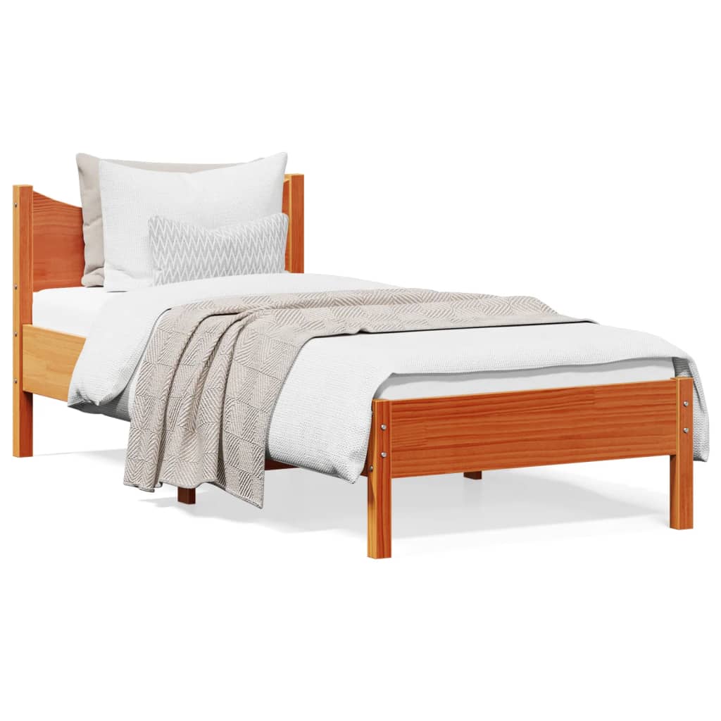 Bed Frame without Mattress Wax Brown 75x190 cm Small Single Solid Wood Pine