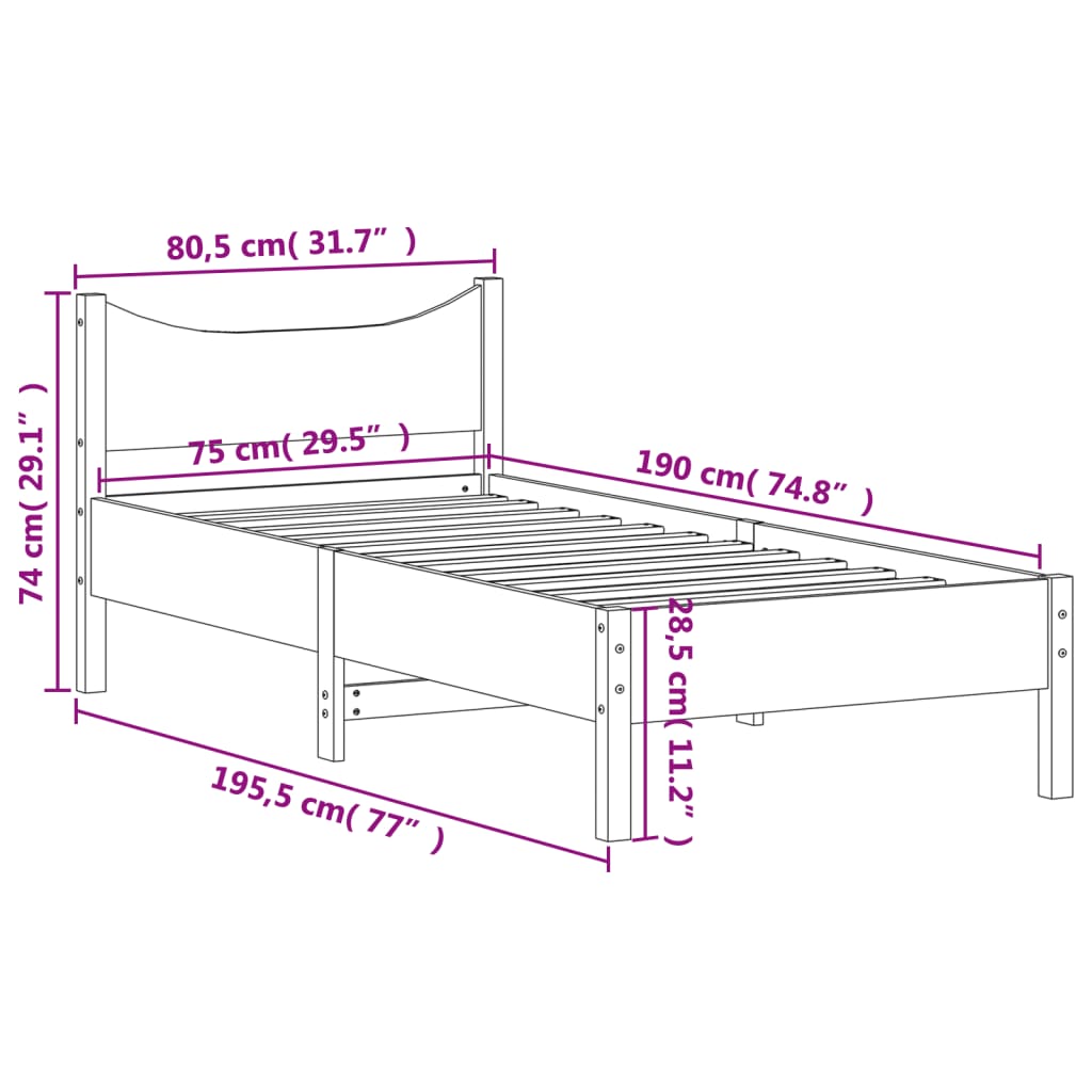 Bed Frame without Mattress Wax Brown 75x190 cm Small Single Solid Wood Pine