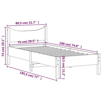 Bed Frame without Mattress Wax Brown 75x190 cm Small Single Solid Wood Pine
