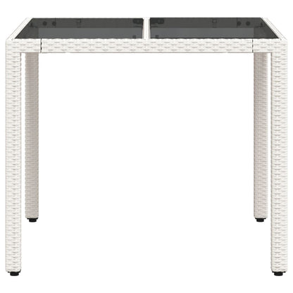 Garden Table with Glass Top White 90x90x75 cm Poly Rattan