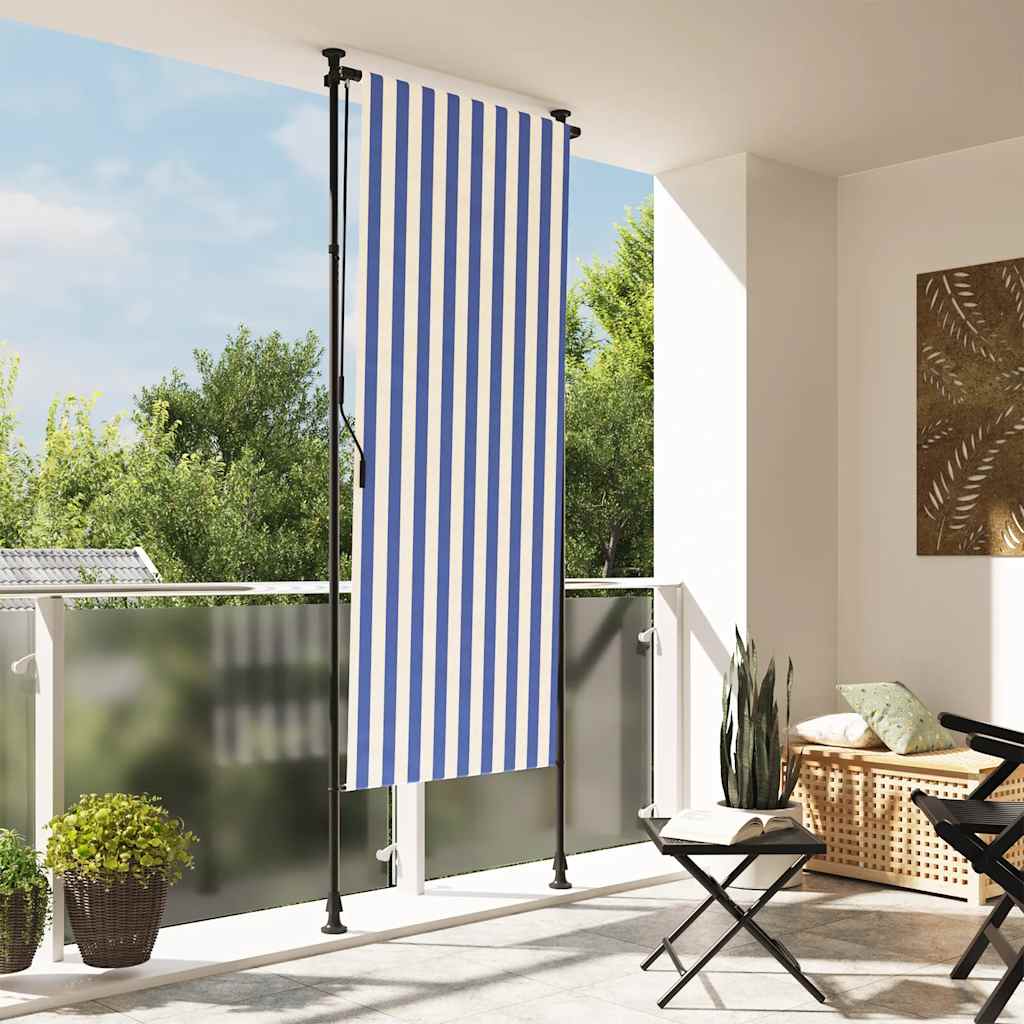 Outdoor Roller Blind Blue and White 120x270 cm Fabric&Steel