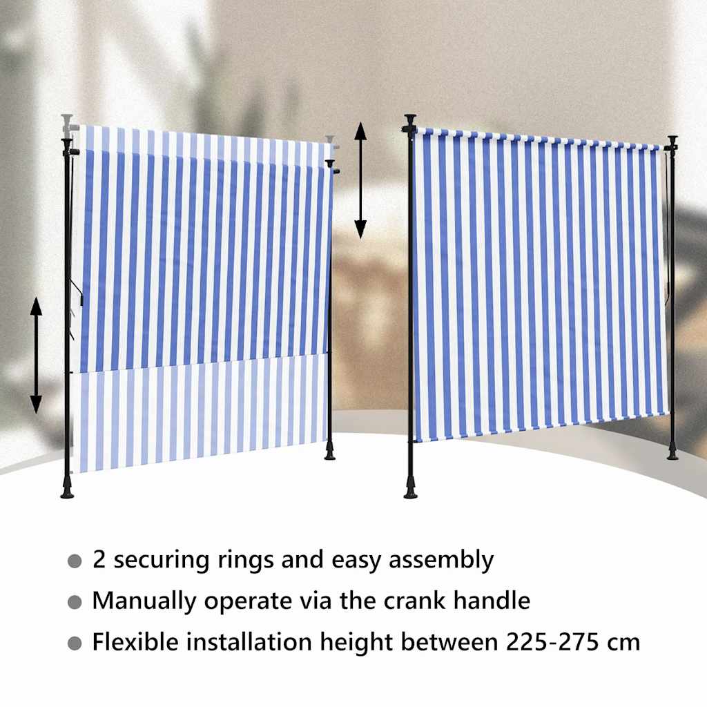 Outdoor Roller Blind Blue and White 150x270 cm Fabric&Steel