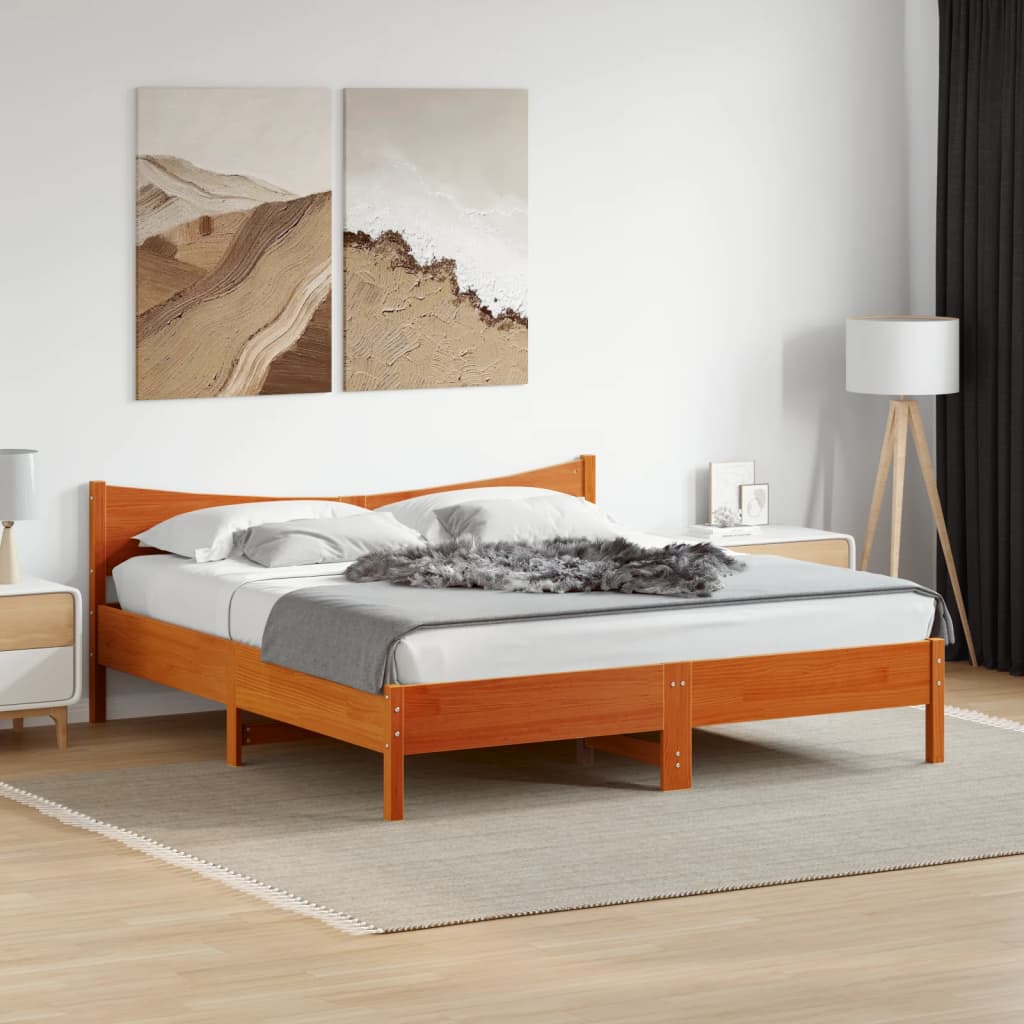 Bed Frame without Mattress Wax Brown 200x200 cm Solid Wood Pine