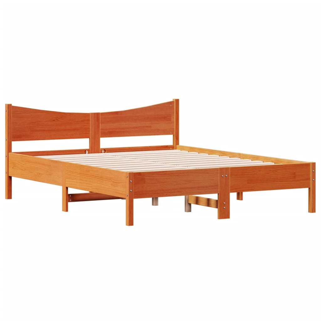 Bed Frame without Mattress Wax Brown 150x200 cm King Size Solid Wood Pine