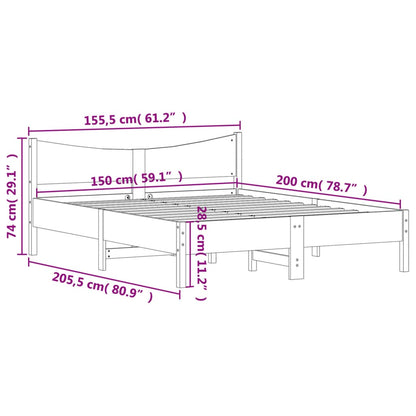 Bed Frame without Mattress Wax Brown 150x200 cm King Size Solid Wood Pine