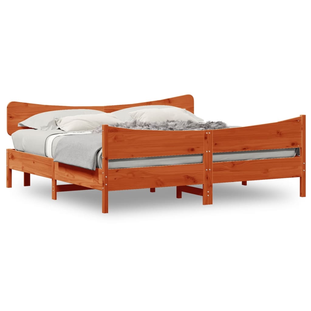 Bed Frame without Mattress Wax Brown 200x200 cm Solid Wood Pine