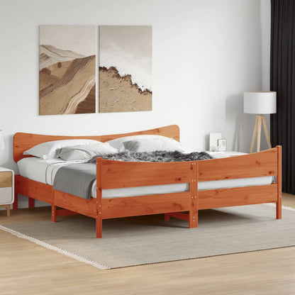 Bed Frame without Mattress Wax Brown 200x200 cm Solid Wood Pine