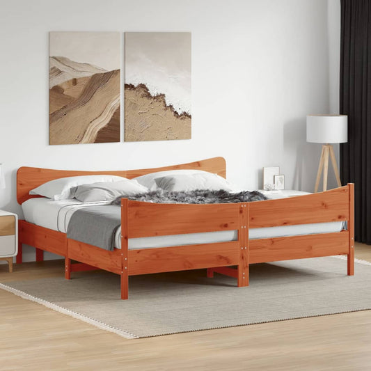 Bed Frame without Mattress Wax Brown 200x200 cm Solid Wood Pine