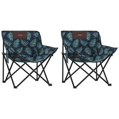 Camping Chairs with Pocket Foldable 2 pcs Leave Print