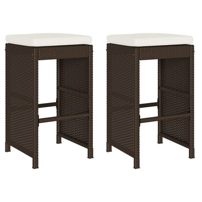 Garden Bar Stools with Cushions 2 pcs Brown Poly Rattan