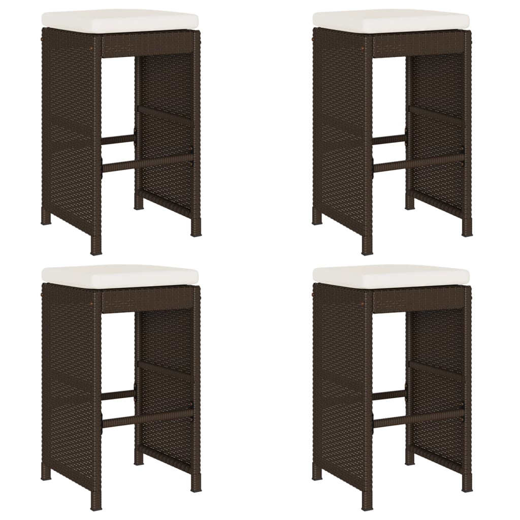 Garden Bar Stools with Cushions 4 pcs Brown Poly Rattan