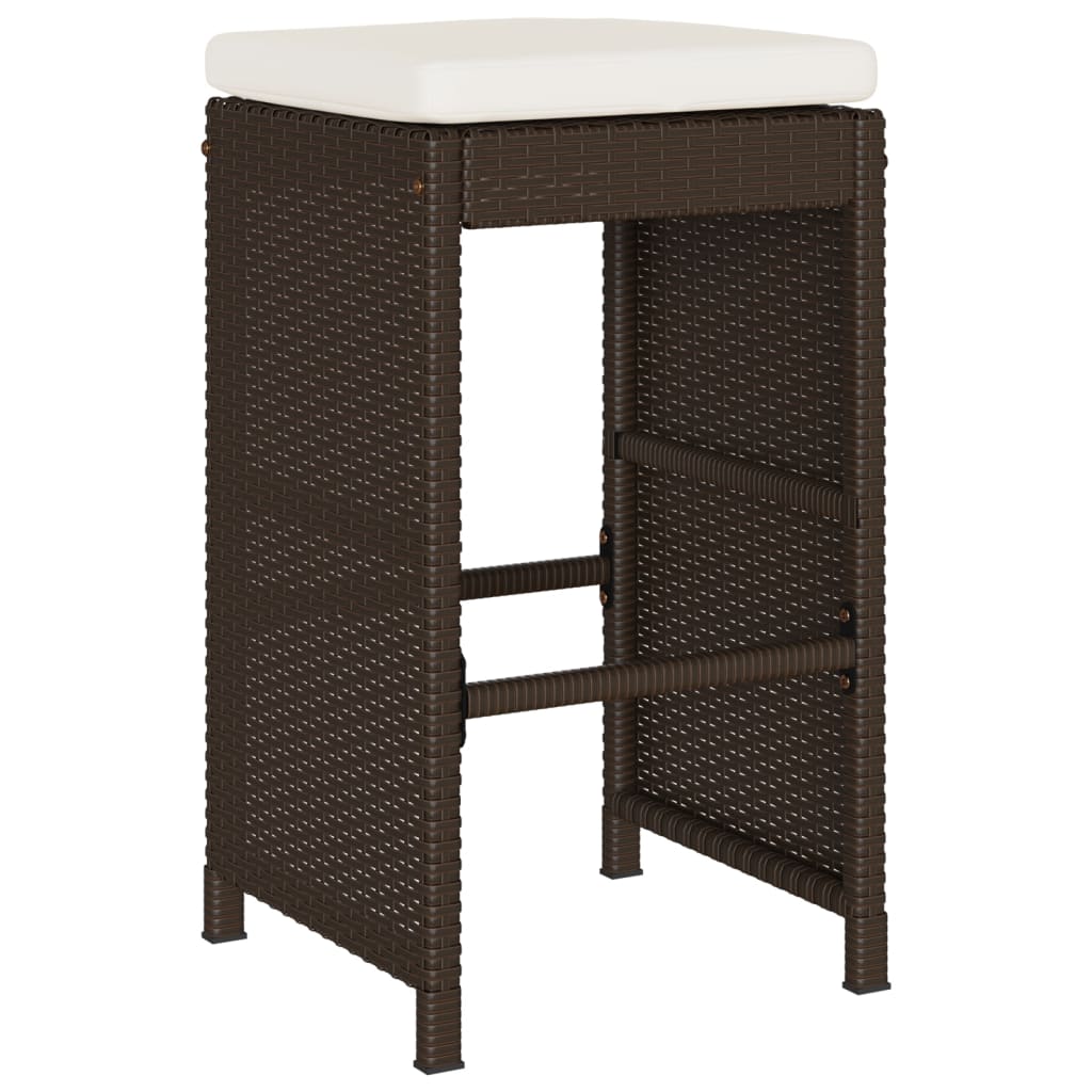 Garden Bar Stools with Cushions 4 pcs Brown Poly Rattan